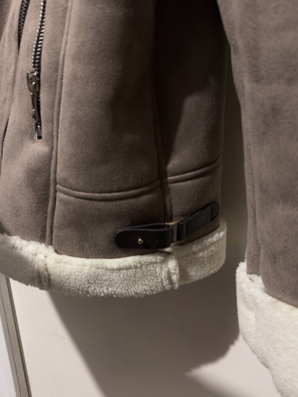 Vigoss Faux Suede Shearling Moto Aviator Jacket Taupe Medium Cozy - Picture 5 of 16